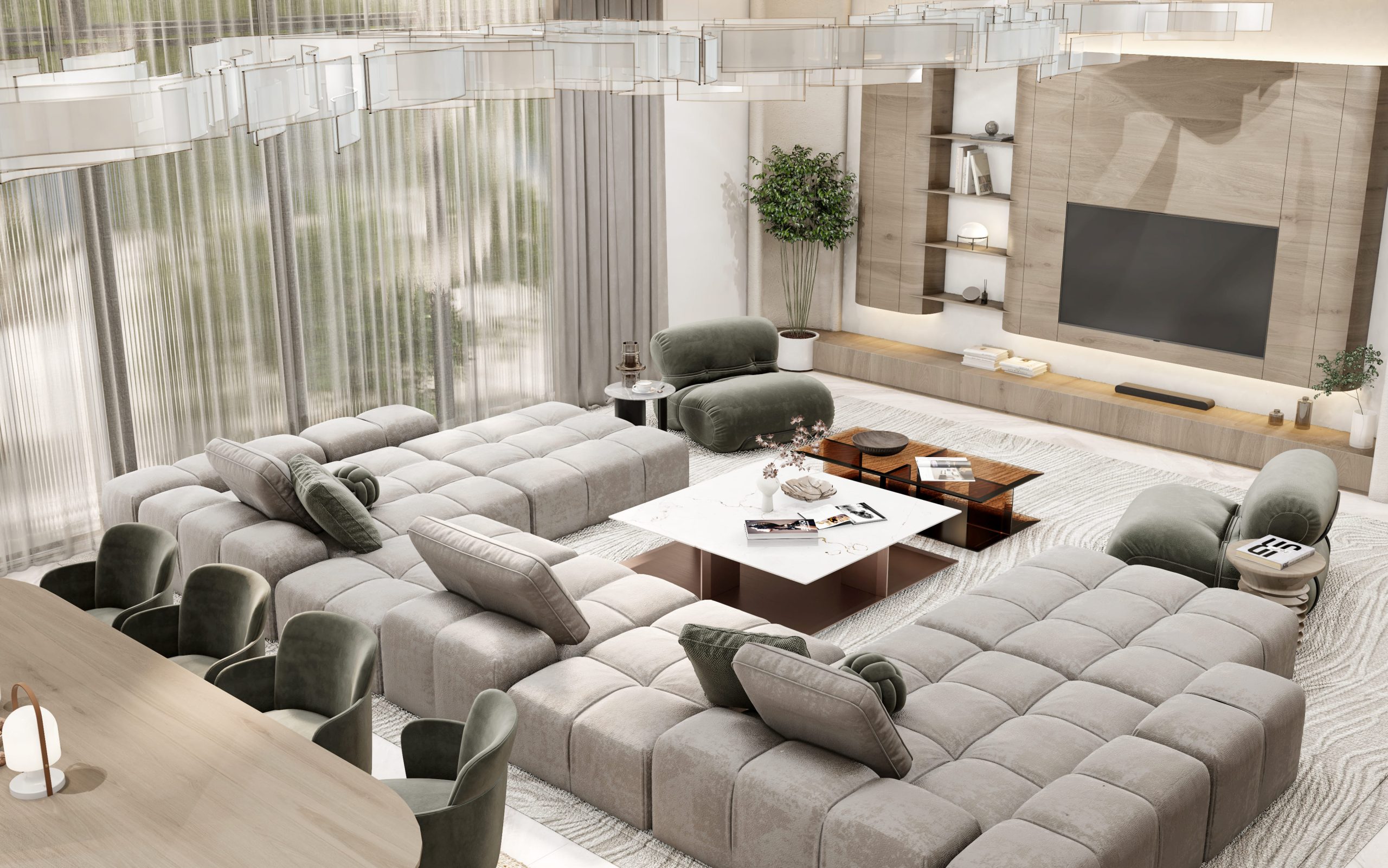 غرفة معيشة عائلية وغرفة طعام